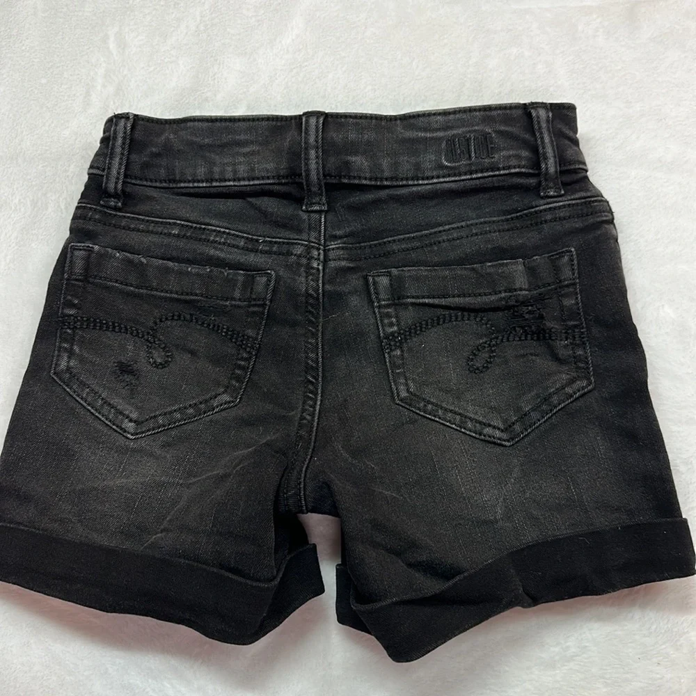 Justice Girls Black Destroyed Five Pocket Jean Shorts Size 7